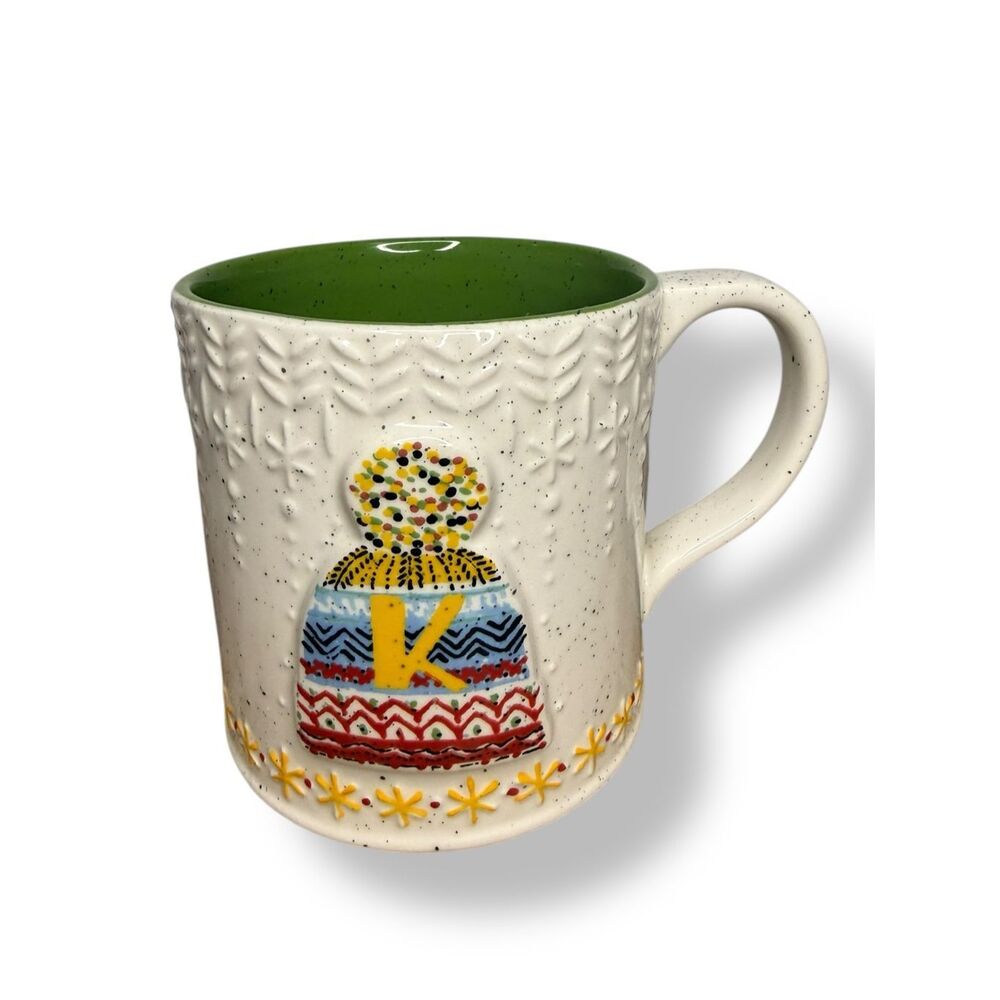 Anthropologie Bundled‎ Up Monogram Letter ‘K’ Coffee Tea Mug Winter Cozy NEW